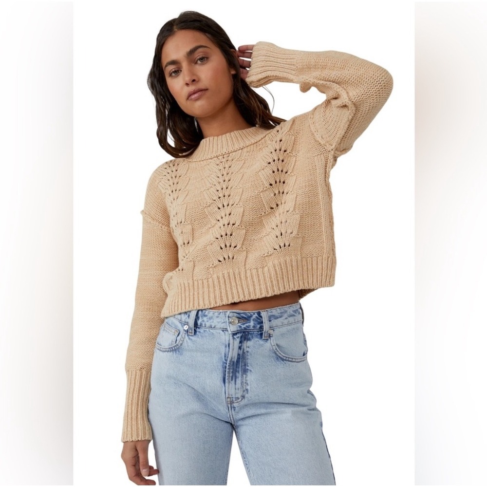 Free‎ People Cream Knit Cropped Sweater, Size Small
